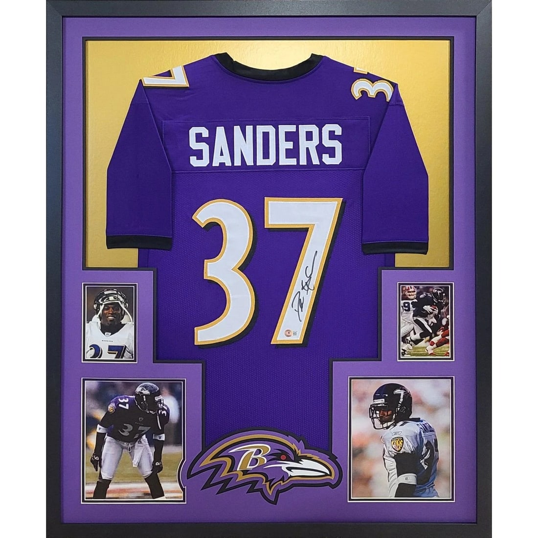 Deion Sanders Framed Signed Jersey by Beckett Baltimore Ravens: Deion Sanders Framed Signed Jersey by Beckett Baltimore Ravens This is a beautifully framed autographed jersey of Deion Sanders, showcasing his time with the Baltimore Ravens. Authenticated by Beckett