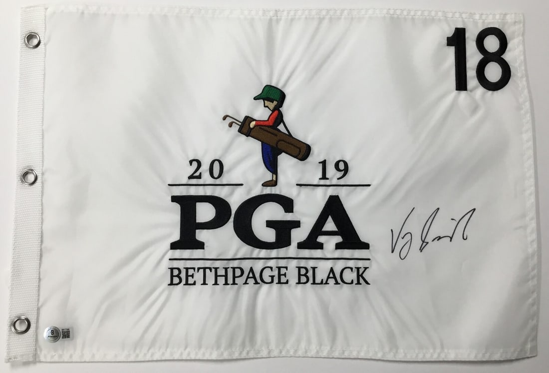 Vijay Singh Signed 2019 PGA Bethpage Black #18 Flag Beckett Authenticated: Vijay Singh Signed 2019 PGA Bethpage Black #18 Flag Beckett Authenticated Celebrate golf history with this officially licensed 2019 PGA Bethpage Black #18 pin flag, signed by the legendary Vijay Singh