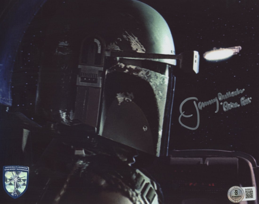 Jeremy Bulloch Signed Star Wars Boba Fett 8x10 Photograph Beckett Authenticated: Jeremy Bulloch Signed Star Wars Boba Fett 8x10 Photograph Beckett Authenticated This 8x10 photograph features an authentic signature and the inscription "Boba Fett" by Jeremy Bulloch from Star Wars. T