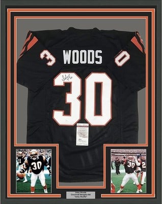 Framed Ickey Woods Autographed Bengals Jersey JSA COA 33x42 with 2 Photos (1 of 3)