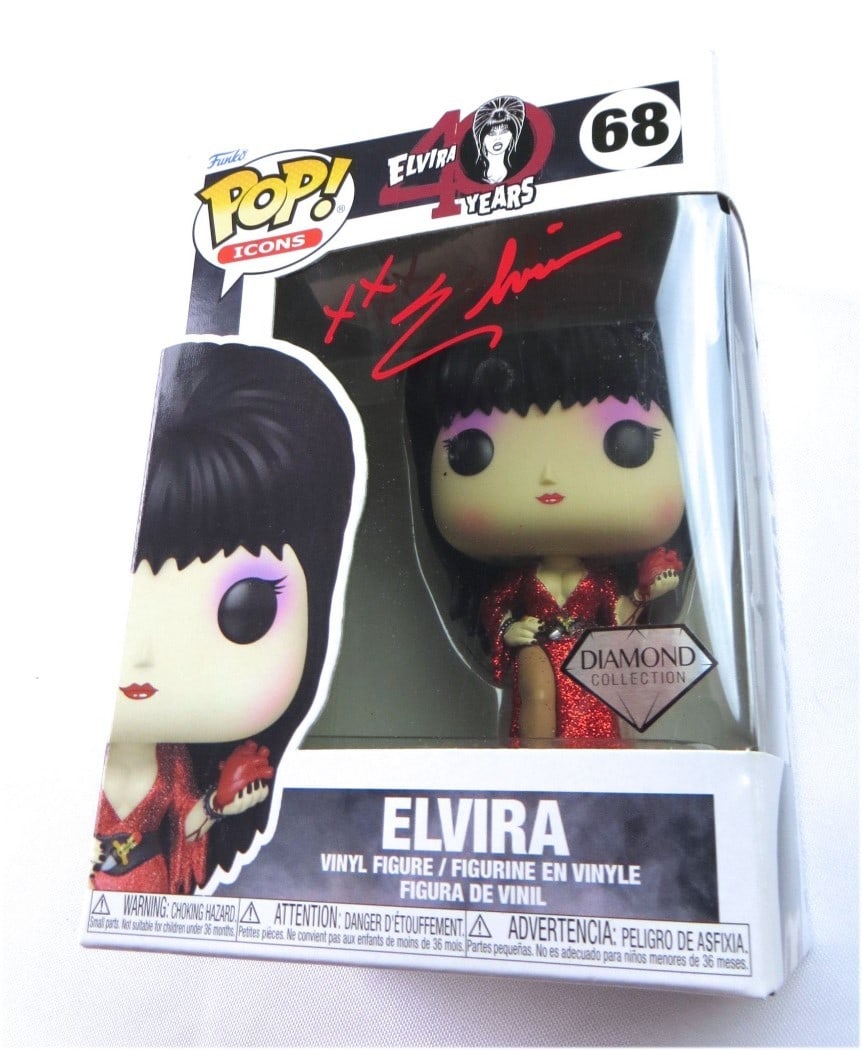Autographed Elvira 40th Anniversary Funko POP Diamond Edition JSA Authenticated: Autographed Elvira 40th Anniversary Funko POP Diamond Edition JSA Authenticated This Funko POP! collectible celebrates 40 years of Elvira and features her authentic autograph. The item is an original 