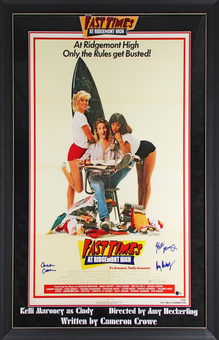Framed 27x41 Poster Signed by Heckerling Maroney Crowe Beckett COA: Framed 27x41 Poster Signed by Heckerling Maroney Crowe Beckett COA This is an original, vintage 27x41-inch "Fast Times At Ridgemont High" movie poster, professionally framed and personally signed by A
