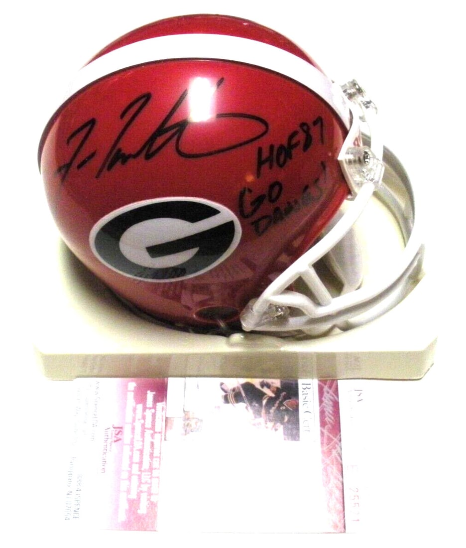Signed Georgia Bulldogs Mini Helmet by Fran Tarkenton with JSA COA: Signed Georgia Bulldogs Mini Helmet by Fran Tarkenton with JSA COA This is a pre-owned mini helmet signed by Fran Tarkenton, commemorating his time with the Georgia Bulldogs. The helmet includes a JSA