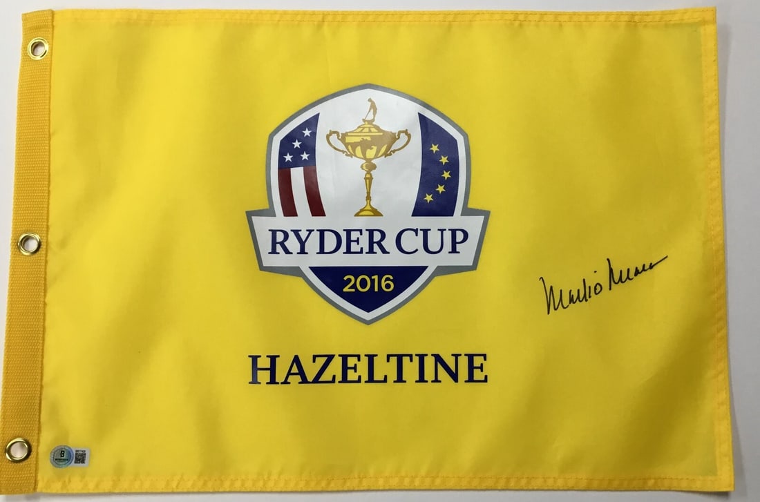 Mark O'Meara Signed 2016 Ryder Cup Hazeltine Flag Authenticated by Beckett: Mark O'Meara Signed 2016 Ryder Cup Hazeltine Flag Authenticated by Beckett Celebrate the legacy of golf with this official 2016 Ryder Cup Hazeltine pin flag signed by PGA star Mark O'Meara. The autogr