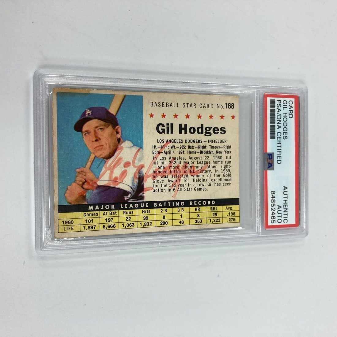 1961 Post Cereal Gil Hodges Signed Card PSA 1 of 1 Unique Autograph: 1961 Post Cereal Gil Hodges Signed Card PSA 1 of 1 Unique Autograph This rare 1961 Post Cereal #168 Gil Hodges signed baseball card is a unique collector's item, authenticated by Professional Sports A