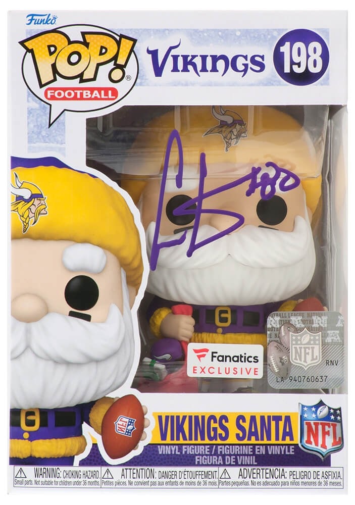 Cris Carter Signed Minnesota Vikings SANTA Funko Pop Doll with COA: Cris Carter Signed Minnesota Vikings SANTA Funko Pop Doll with COA This collectible features a Cris Carter signed Minnesota Vikings 'SANTA' Funko Pop doll #198, a must-have for any dedicated football 