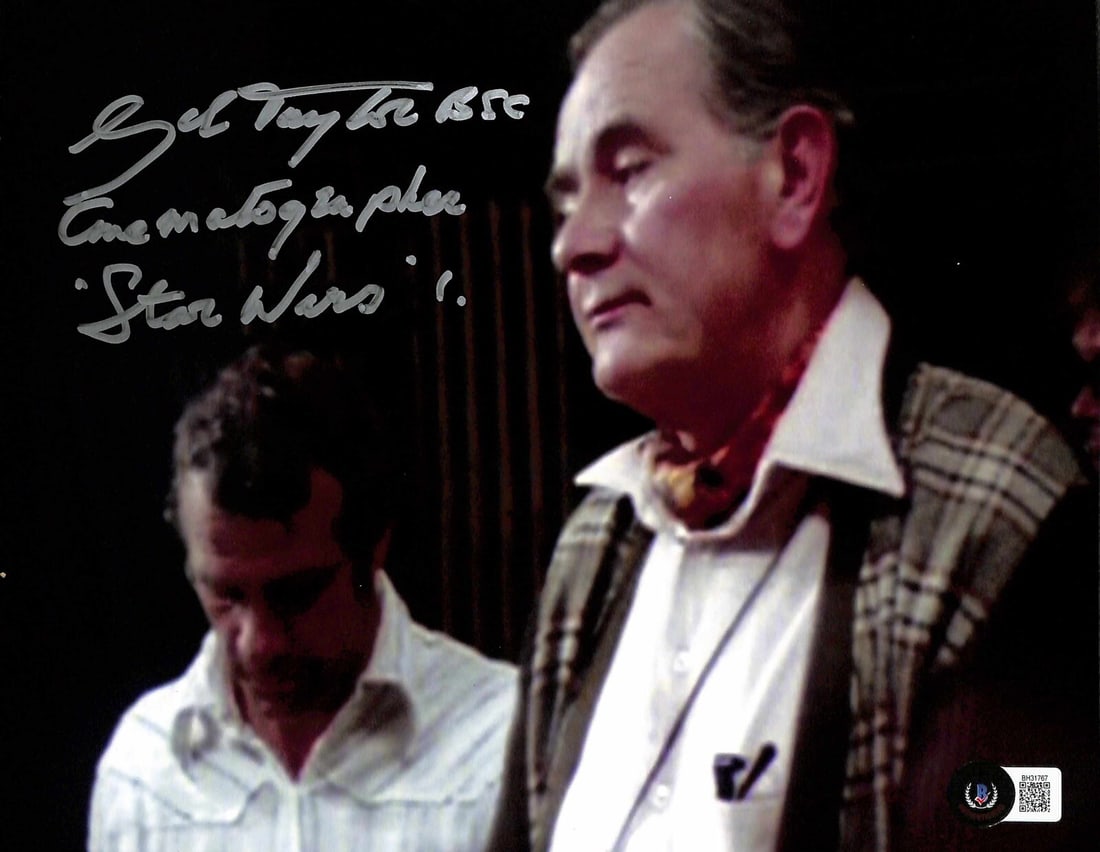 Gilbert Taylor Autographed Star Wars 8x10 Photo Beckett Certified: Gilbert Taylor Autographed Star Wars 8x10 Photo Beckett Certified This autographed 8x10 photograph features the signature of Gil Taylor, the acclaimed cinematographer behind the original Star Wars fil