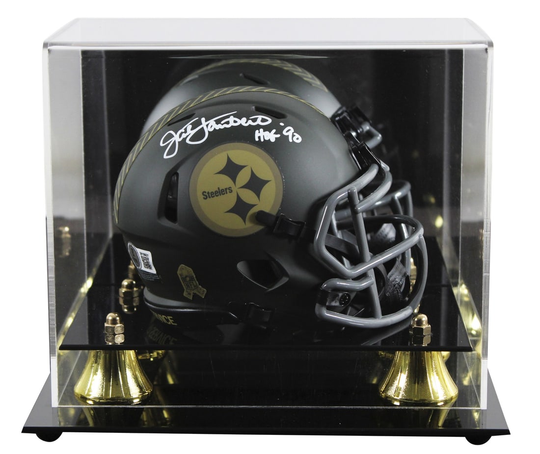 Jack Lambert Signed Mini Helmet HOF 90 Steelers BAS Authentication: Jack Lambert Signed Mini Helmet HOF 90 Steelers BAS Authentication This original autographed Pittsburgh Steelers Speed Mini Helmet has been personally signed by Hall of Famer Jack Lambert, featuring t
