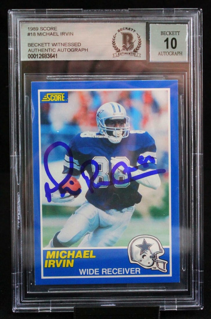 Michael Irvin Signed 1989 Score Football Card BAS 10 Dallas Cowboys Rookie (1 of 2)