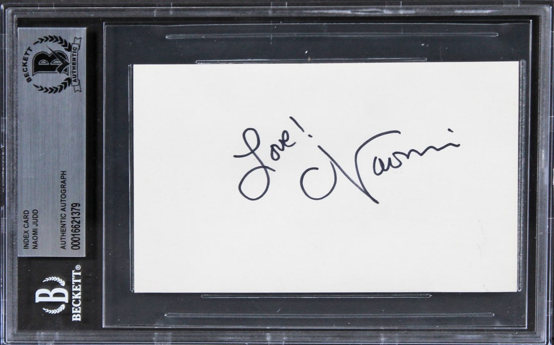 Beckett slabbed Naomi Judd signed 3x5 index card with Love (1 of 5)