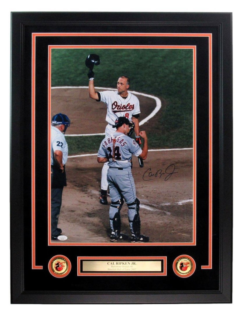 Framed 16x20 Cal Ripken Jr. Signed Photo Baltimore Orioles MLB Hologram: Framed 16x20 Cal Ripken Jr. Signed Photo Baltimore Orioles MLB Hologram This framed 16x20 photo features the autograph of Cal Ripken Jr., commemorating his Hall of Fame career with the Baltimore Oriol