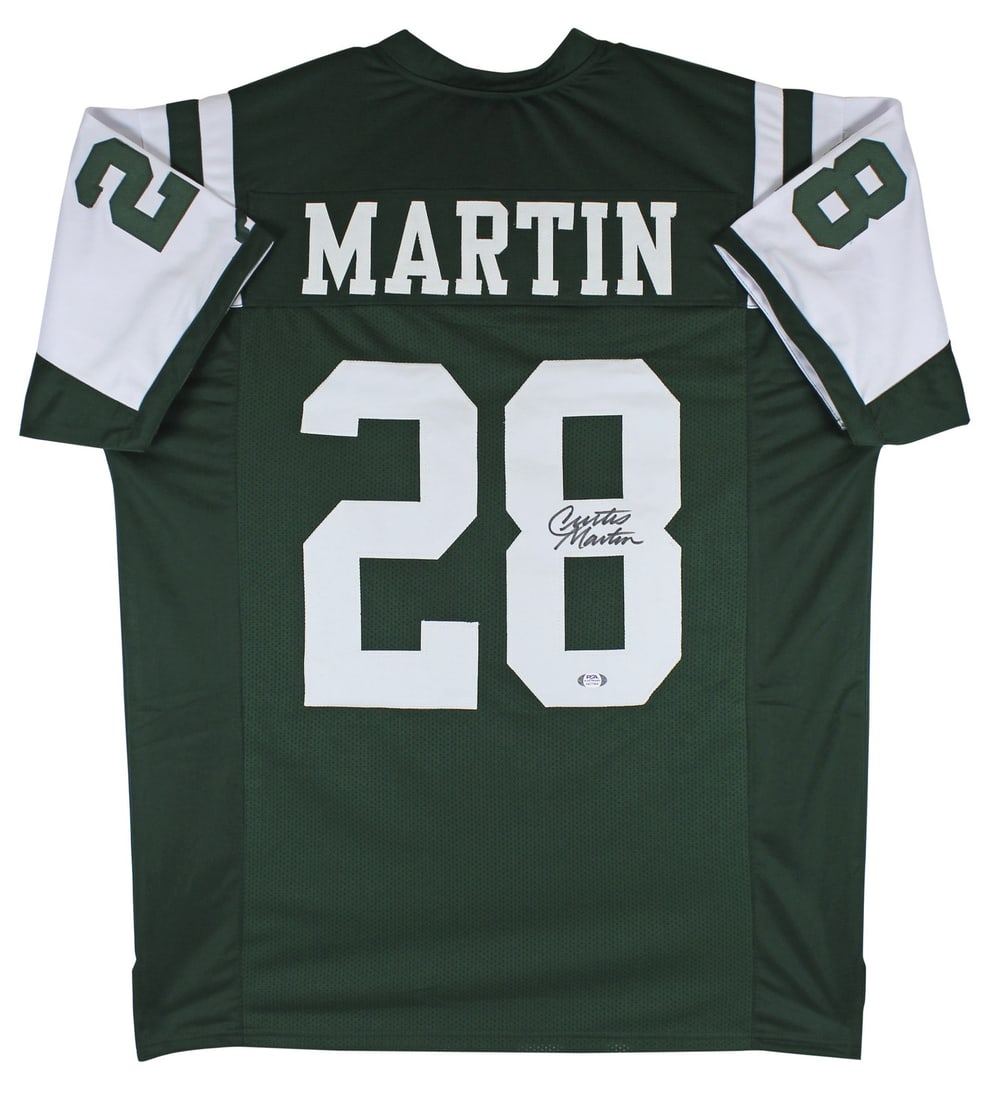Curtis Martin Autographed Green Jersey New York Jets PSA/DNA Certified: Curtis Martin Autographed Green Jersey New York Jets PSA/DNA Certified This authentic New York Jets Pro Style Jersey features the signature of legendary player Curtis Martin. Personally signed by Mart