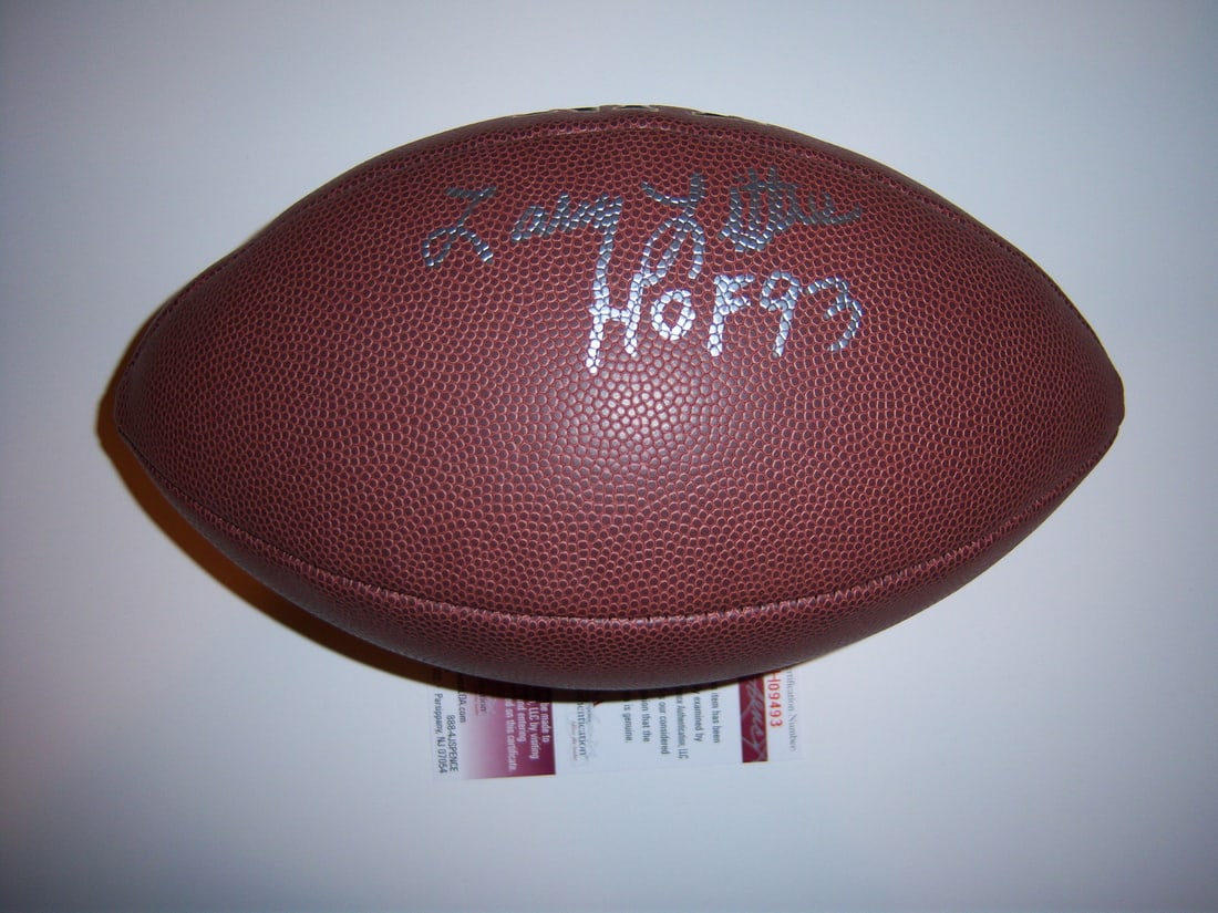 Larry Little Autographed Football Celebrating Dolphins Perfect Season JSA COA: Larry Little Autographed Football Celebrating Dolphins Perfect Season JSA COA This is an original football signed by Larry Little, a member of the Miami Dolphins team that achieved a 17-0 record and w