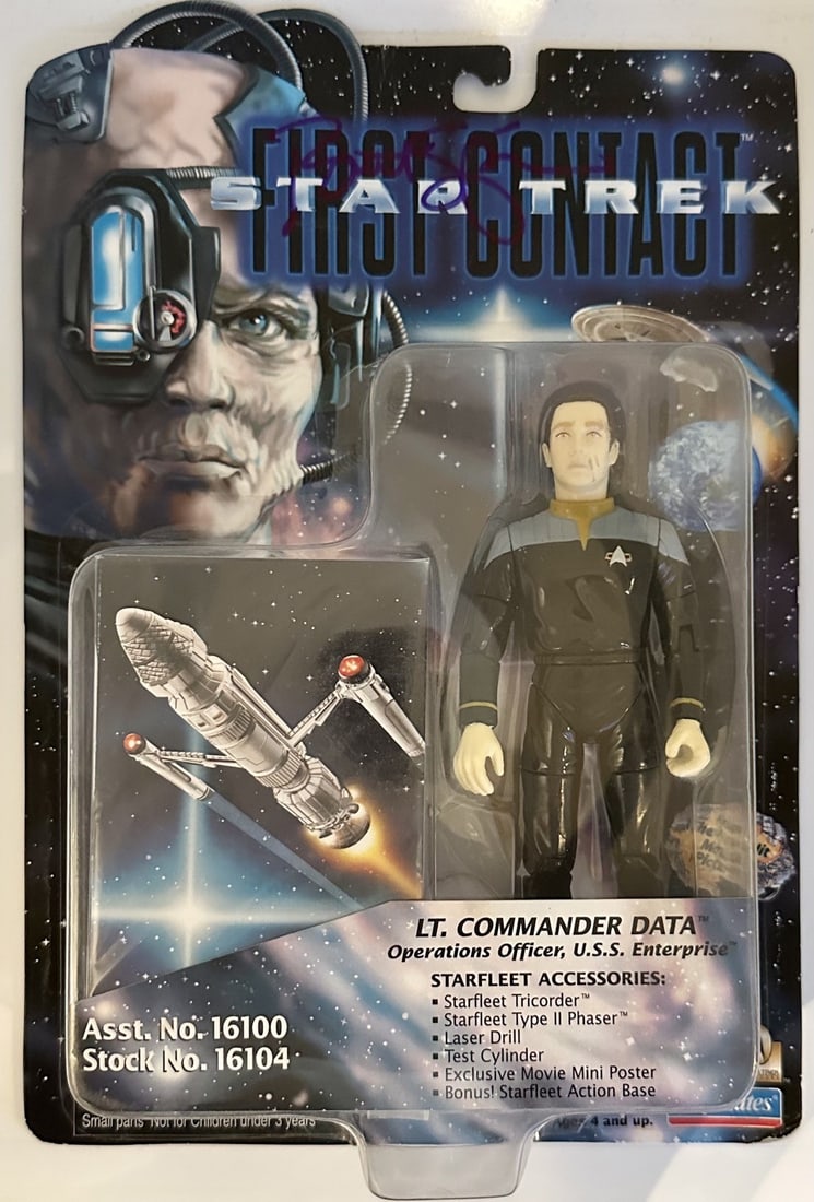 Brent Spiner Signed Star Trek Data Figure Beckett Authenticated: Brent Spiner Signed Star Trek Data Figure Beckett Authenticated This auction features a Brent Spiner autographed action figure of "Lieutenant Commander Data" from the iconic Star Trek: First Contact f