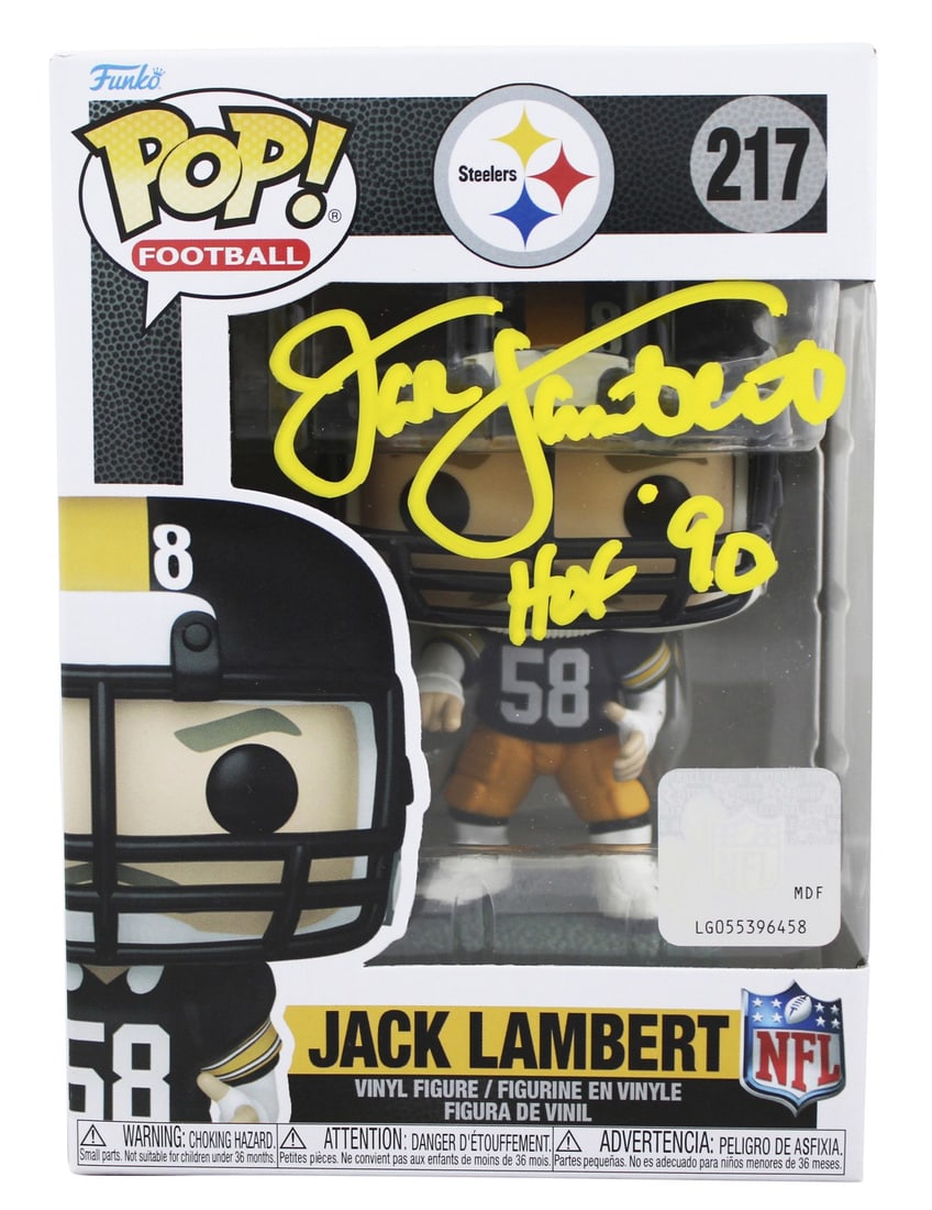 Jack Lambert Signed #67 Funko Pop Vinyl HOF 90 BAS Witnessed Pittsburgh Steelers: Jack Lambert Signed #67 Funko Pop Vinyl HOF 90 BAS Witnessed Pittsburgh Steelers This autographed #67 Funko Pop Vinyl Figure of Jack Lambert features the inscription "HOF 90" and has been personally s