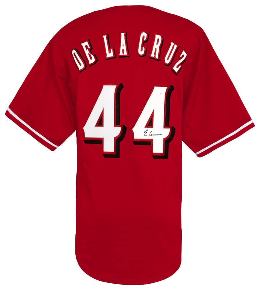 Elly De La Cruz Signed Cincinnati Reds Custom Jersey Beckett COA: Elly De La Cruz Signed Cincinnati Reds Custom Jersey Beckett COA This is an original signed red custom baseball jersey from Elly De La Cruz, featuring his autograph authenticated by Beckett. The jerse