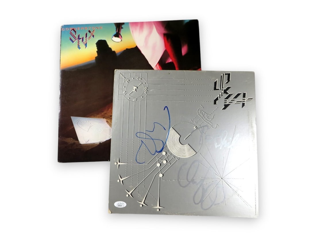 Dennis DeYoung Tommy Shaw Dual Signed Styx Album Sleeve JSA Authenticated: Dennis DeYoung Tommy Shaw Dual Signed Styx Album Sleeve JSA Authenticated This is an original record album sleeve autographed by Dennis DeYoung and Tommy Shaw of Styx. The album includes the record, t