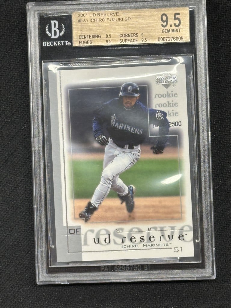 Ichiro Suzuki 2001 Upper Deck Reserve Rookie Card BGS 9.5 #181 Limited Edition: Ichiro Suzuki 2001 Upper Deck Reserve Rookie Card BGS 9.5 #181 Limited Edition Up for auction is a 2001 Ichiro Suzuki Upper Deck Reserve Rookie Baseball Card, card number #181. This collectible card f