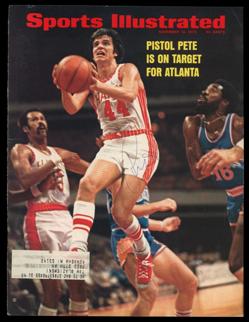 Pete Maravich Signed 1973 Sports Illustrated Cover JSA Authenticated: Pete Maravich Signed 1973 Sports Illustrated Cover JSA Authenticated Celebrate the incredible talent of Pete Maravich with this original signed Sports Illustrated magazine cover from November 12, 1973