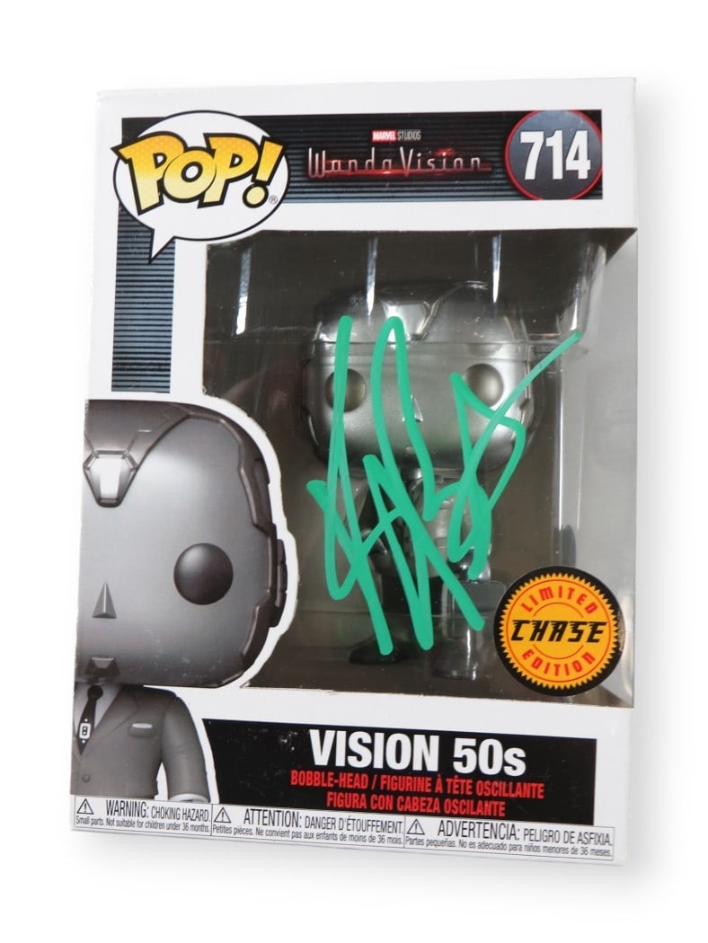 Paul Bettany Autographed Funko POP Vision 50s Figure Beckett Authenticated: Paul Bettany Autographed Funko POP Vision 50s Figure Beckett Authenticated This is a Paul Bettany autographed Funko POP! figure representing his character from WandaVision in the 50s style. The figure