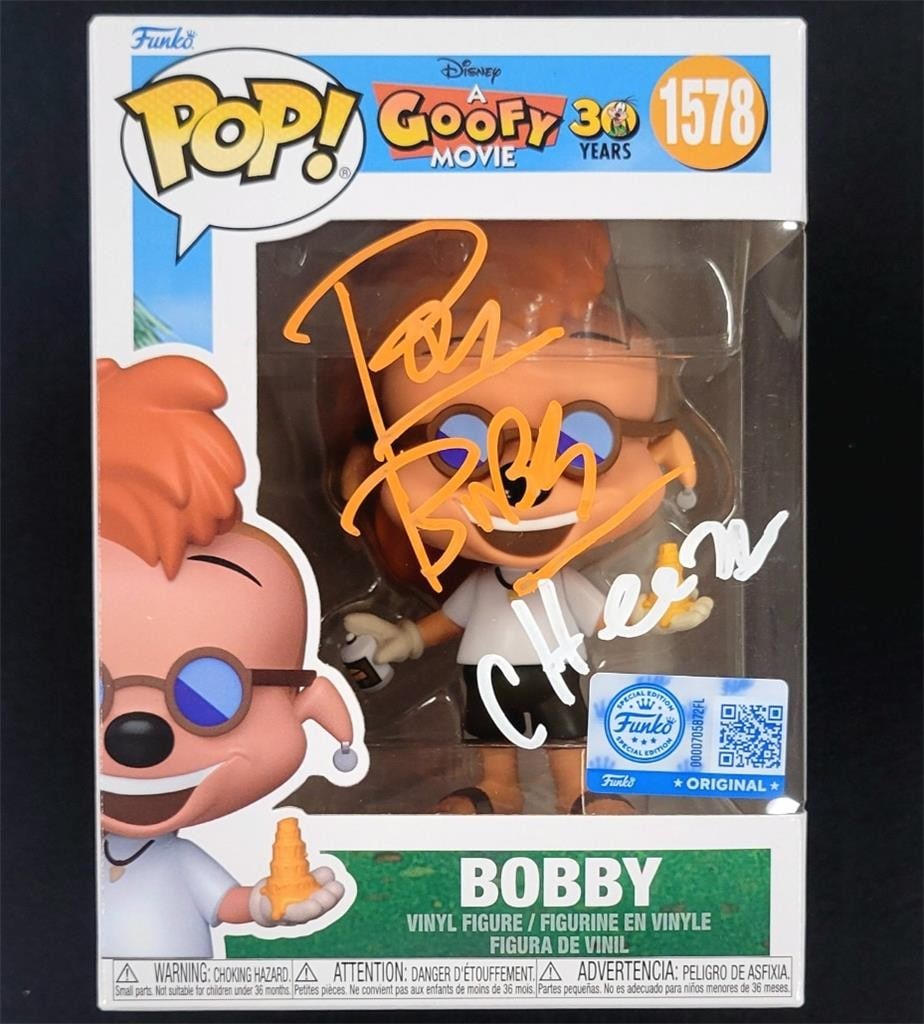 Funko Pop 1578 A Goofy Movie Cheeza Signed by Pauly Shore Beckett Authenticated: Funko Pop 1578 A Goofy Movie Cheeza Signed by Pauly Shore Beckett Authenticated This is a pre-owned Bobby Funko Pop! (#1578) from A Goofy Movie, featuring the character "Cheeza." The figure has been s