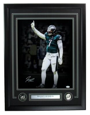 Framed 16x20 Haason Reddick Eagles Photo JSA Authenticated: Framed 16x20 Haason Reddick Eagles Photo JSA Authenticated This framed 16x20 photo features the autograph of Haason Reddick of the Philadelphia Eagles. The piece comes with authentication from JSA, in