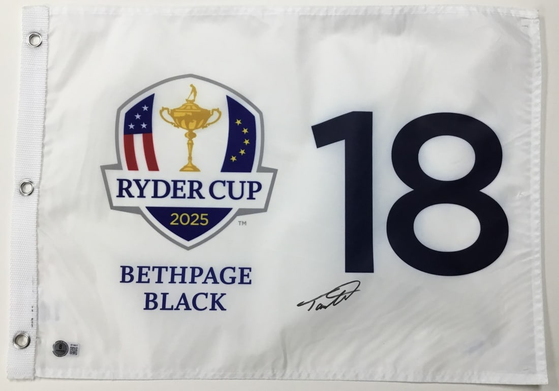 Tommy Fleetwood Signed 2025 Ryder Cup Bethpage Black Flag Beckett Authenticated: Tommy Fleetwood Signed 2025 Ryder Cup Bethpage Black Flag Beckett Authenticated This official 2025 Ryder Cup Bethpage Black 18 Pin Flag is signed by PGA star Tommy Fleetwood, making it a must-have for