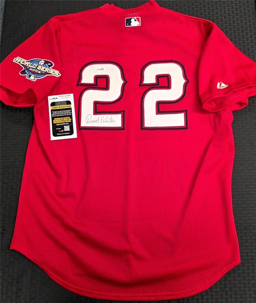 Anaheim Angels 2002 World Series Jersey Signed by David Eckstein JSA Authenticated: Anaheim Angels 2002 World Series Jersey Signed by David Eckstein JSA Authenticated This is an original Anaheim Angels jersey featuring the 2002 World Series patch, signed by David Eckstein. The autogr