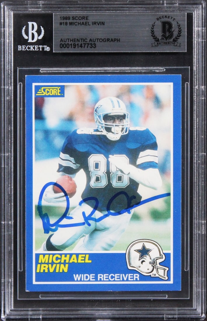 Michael Irvin Signed 1989 Score Card Beckett Authenticated Slabbed Dallas Cowboys (1 of 2)