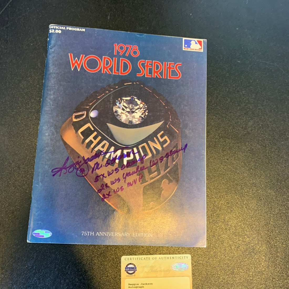 Reggie Jackson Signed 1978 World Series Program JSA Authenticated: Reggie Jackson Signed 1978 World Series Program JSA Authenticated This original 1978 World Series program features a prominent signature from baseball legend Reggie Jackson, noted for its heavy inscri
