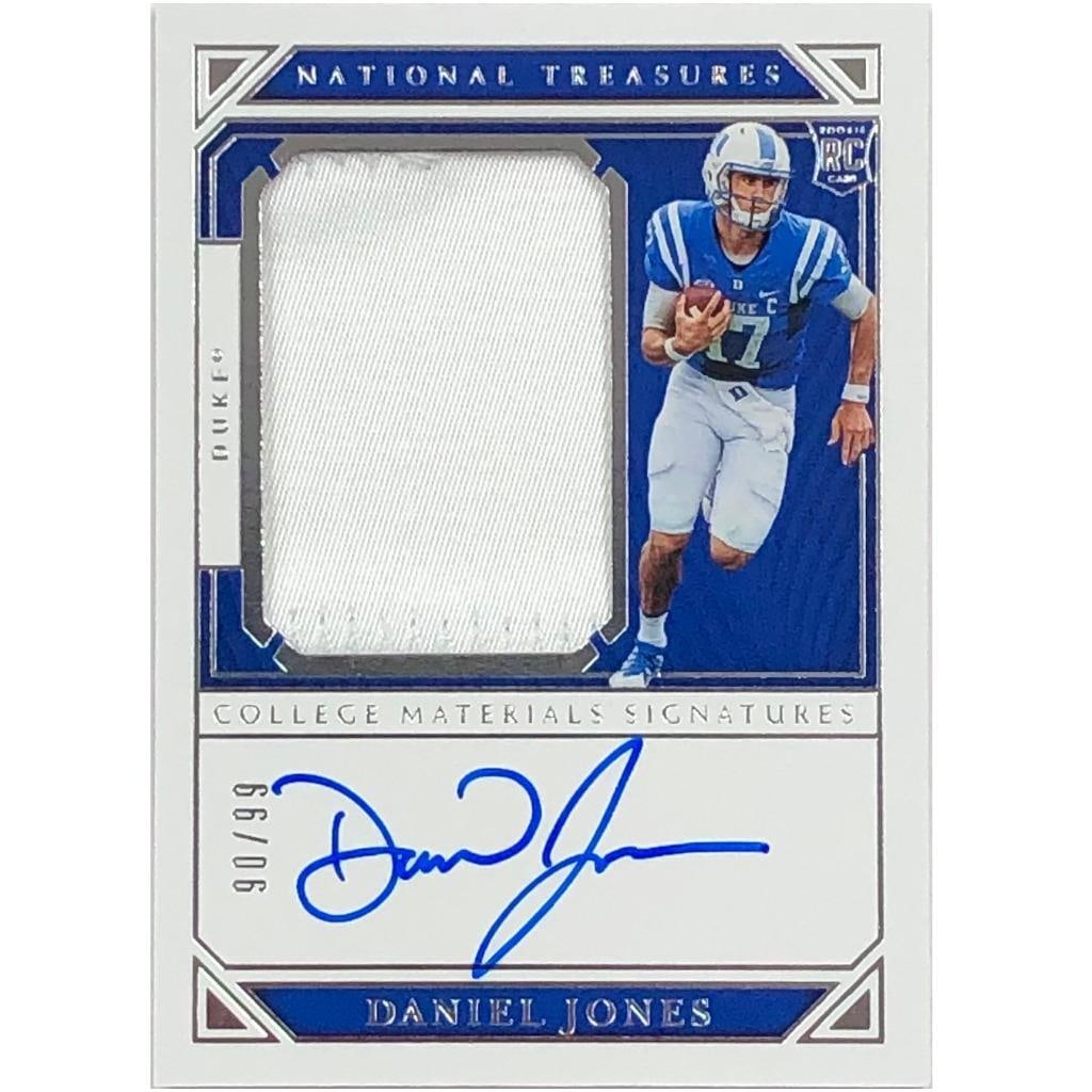 2019 National Treasures Daniel Jones RPA Autograph Card /99 Panini Authentic: 2019 National Treasures Daniel Jones RPA Autograph Card /99 Panini Authentic This 2019 National Treasures #116 Daniel Jones Rookie Patch Auto (RPA) trading card features an autographed hard signed by 