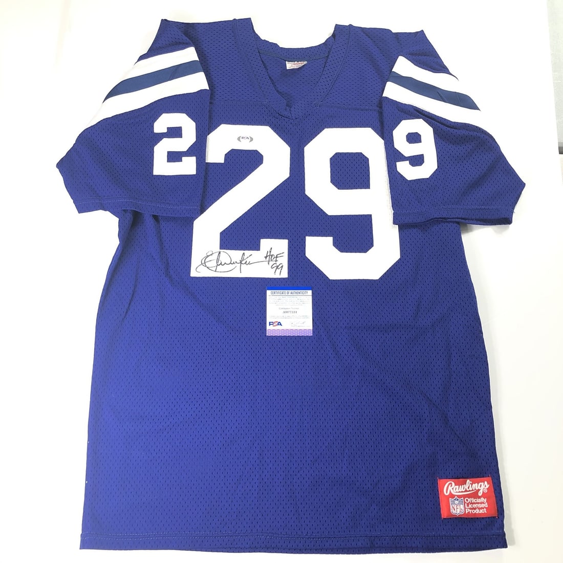Eric Dickerson Autographed Jersey HOF 99 PSA/DNA Indianapolis Colts Rams: Eric Dickerson Autographed Jersey HOF 99 PSA/DNA Indianapolis Colts Rams This authentic jersey is autographed by the legendary Eric Dickerson, a former NFL star known for his remarkable career with th