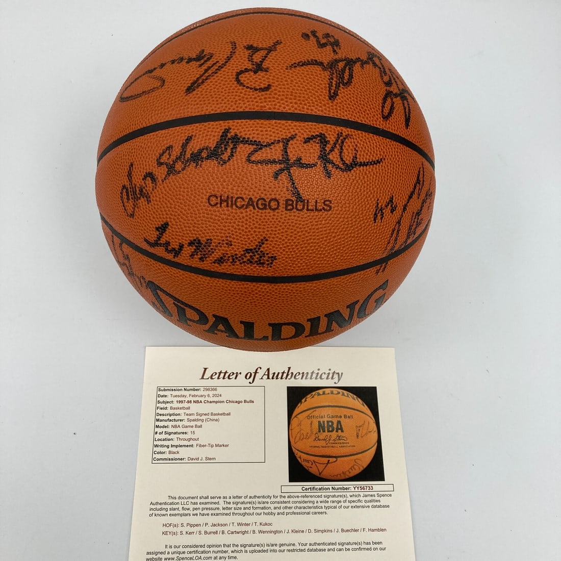1997-98 Chicago Bulls Team Signed Basketball with JSA Authentications (1 of 15)