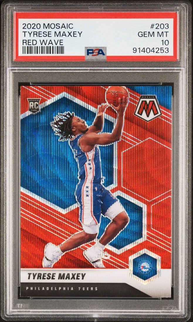 2020 Panini Mosaic Tyrese Maxey #WAVE Rookie Card PSA 10 NBA: 2020 Panini Mosaic Tyrese Maxey #WAVE Rookie Card PSA 10 NBA This is a graded 2020 Panini Mosaic Tyrese Maxey #WAVE Rookie RC Basketball Card, receiving a perfect PSA 10 grade from Professional Sports