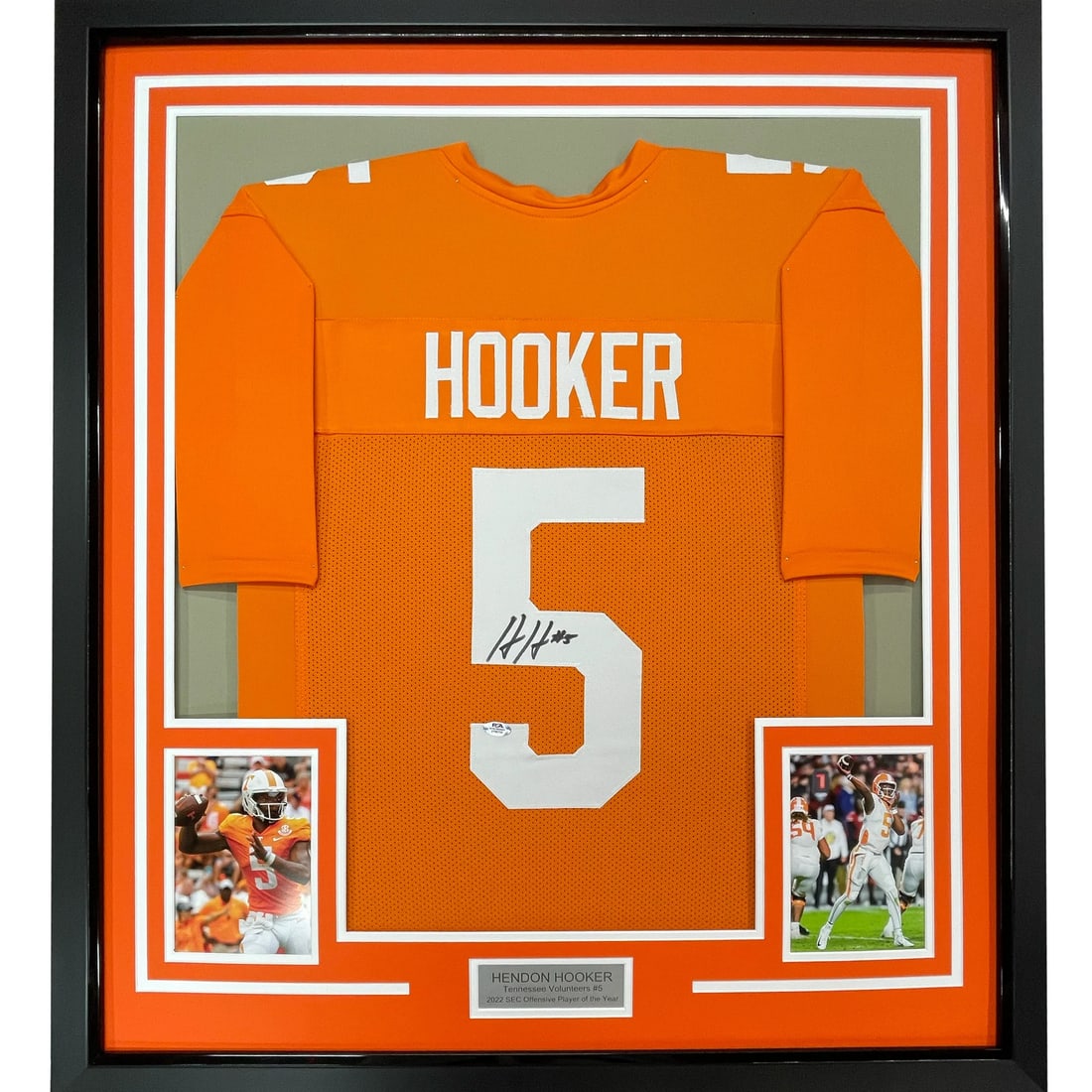 Framed Autographed Hendon Hooker Jersey Tennessee Volunteers PSA/DNA COA: Framed Autographed Hendon Hooker Jersey Tennessee Volunteers PSA/DNA COA Showcase your support for the Tennessee Volunteers with this stunning framed autographed Hendon Hooker jersey. This original pi