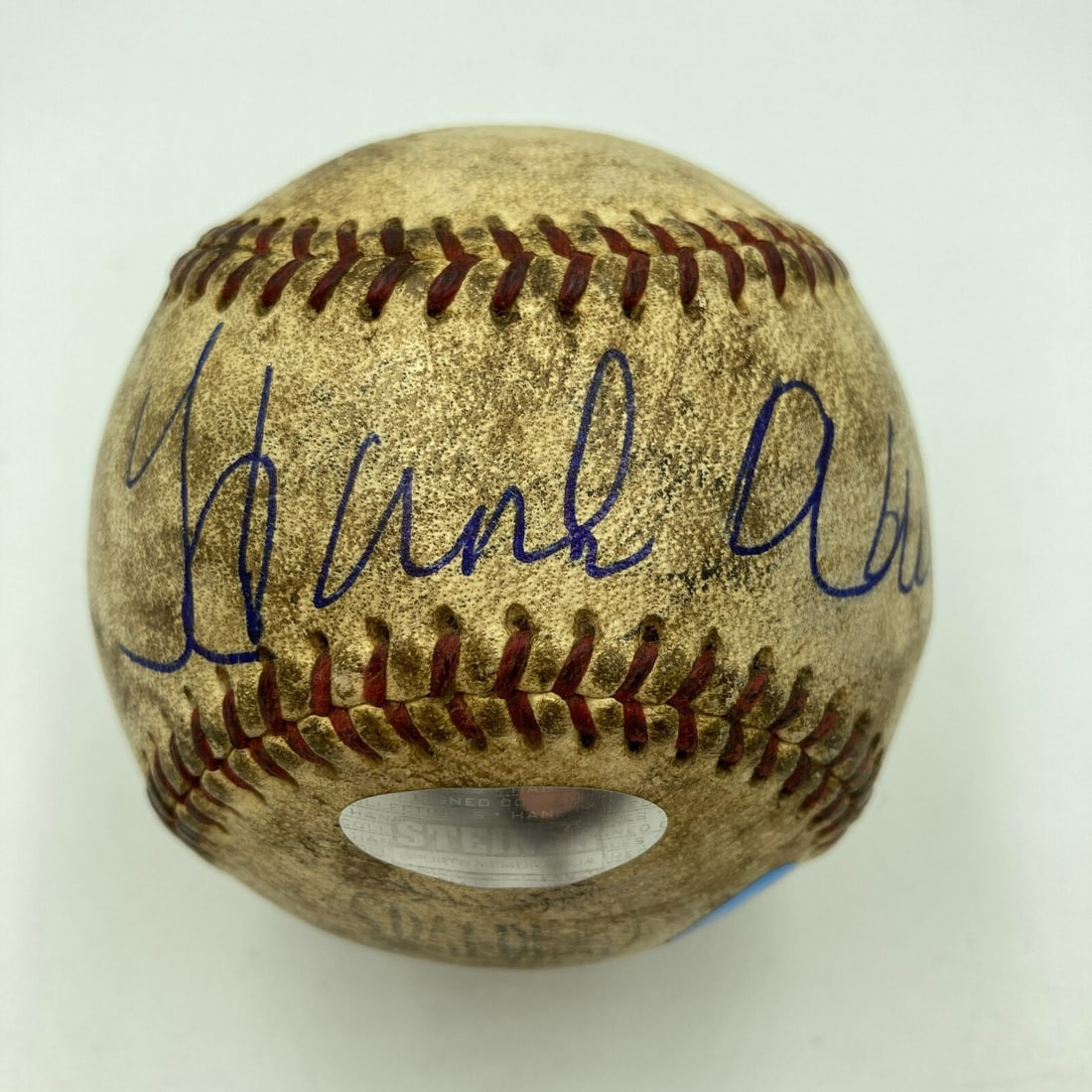 Hank Aaron Signed 1950s Game Used Baseball PSA DNA MEARS COA: Hank Aaron Signed 1950s Game Used Baseball PSA DNA MEARS COA This is a rare Hank Aaron signed 1950's game-used National League baseball, authenticated by Professional Sports Authenticator (PSA) and ME