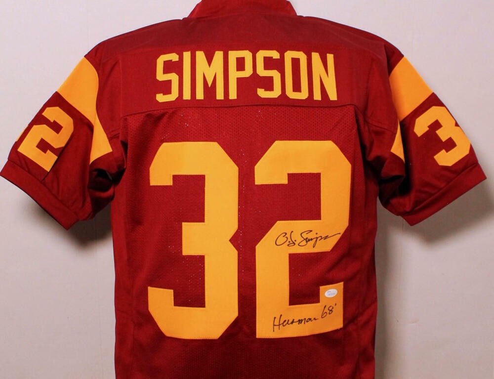 O.J. Simpson Autographed Maroon College Football Jersey JSA Authenticated (1 of 8)