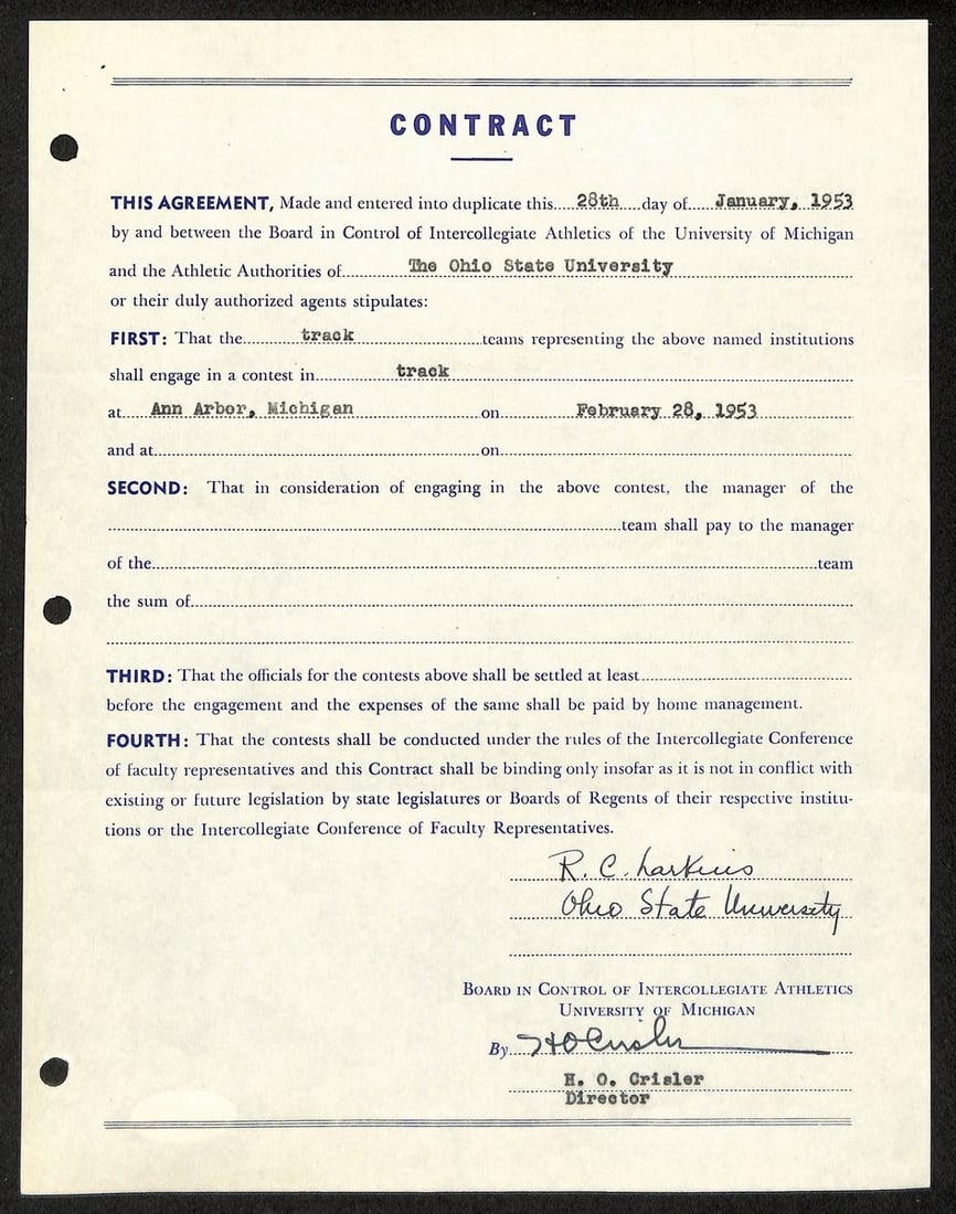 Fritz Crisler Signed Michigan Football Contract Authenticated by PSA: Fritz Crisler Signed Michigan Football Contract Authenticated by PSA This is an original contract signed by Fritz Crisler, renowned as the head coach of the University of Michigan football team and a 