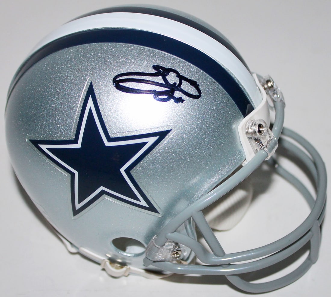 Emmitt Smith Autographed Dallas Cowboys Mini Helmet BAS Witnessed: Emmitt Smith Autographed Dallas Cowboys Mini Helmet BAS Witnessed This authentic mini helmet is personally signed by Emmitt Smith, the legendary running back of the Dallas Cowboys. The signature is in