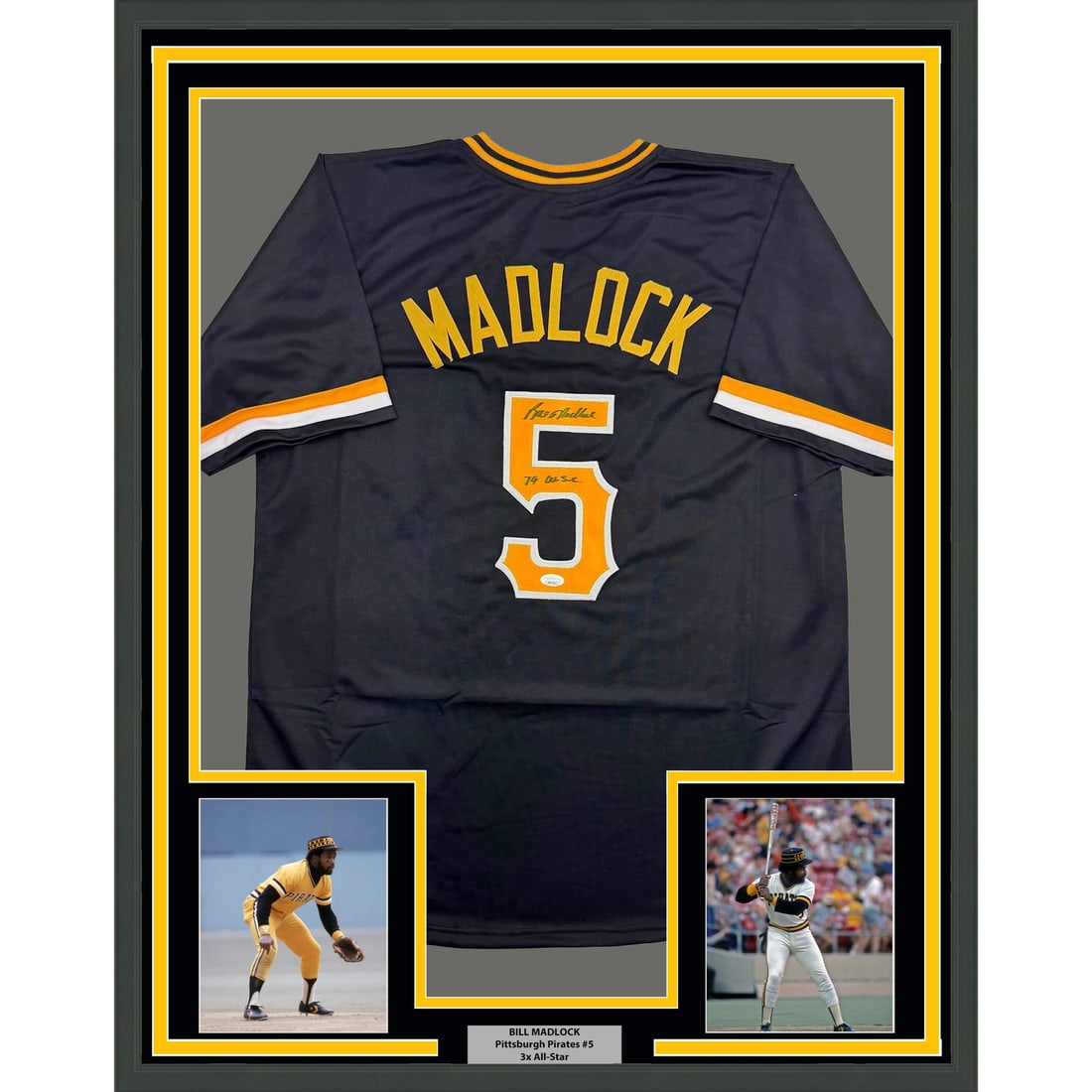 Bill Madlock Signed Pittsburgh Pirates Jersey in 35x39 Framed Display JSA Certified (1 of 2)