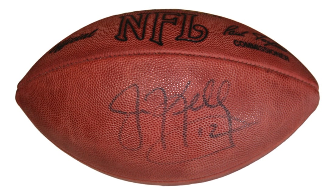 Buffalo Bills Football Signed by Jim Kelly with Beckett Authentication: Buffalo Bills Football Signed by Jim Kelly with Beckett Authentication This official NFL leather football is autographed by Jim Kelly of the Buffalo Bills. The signature is authenticated by Beckett Au
