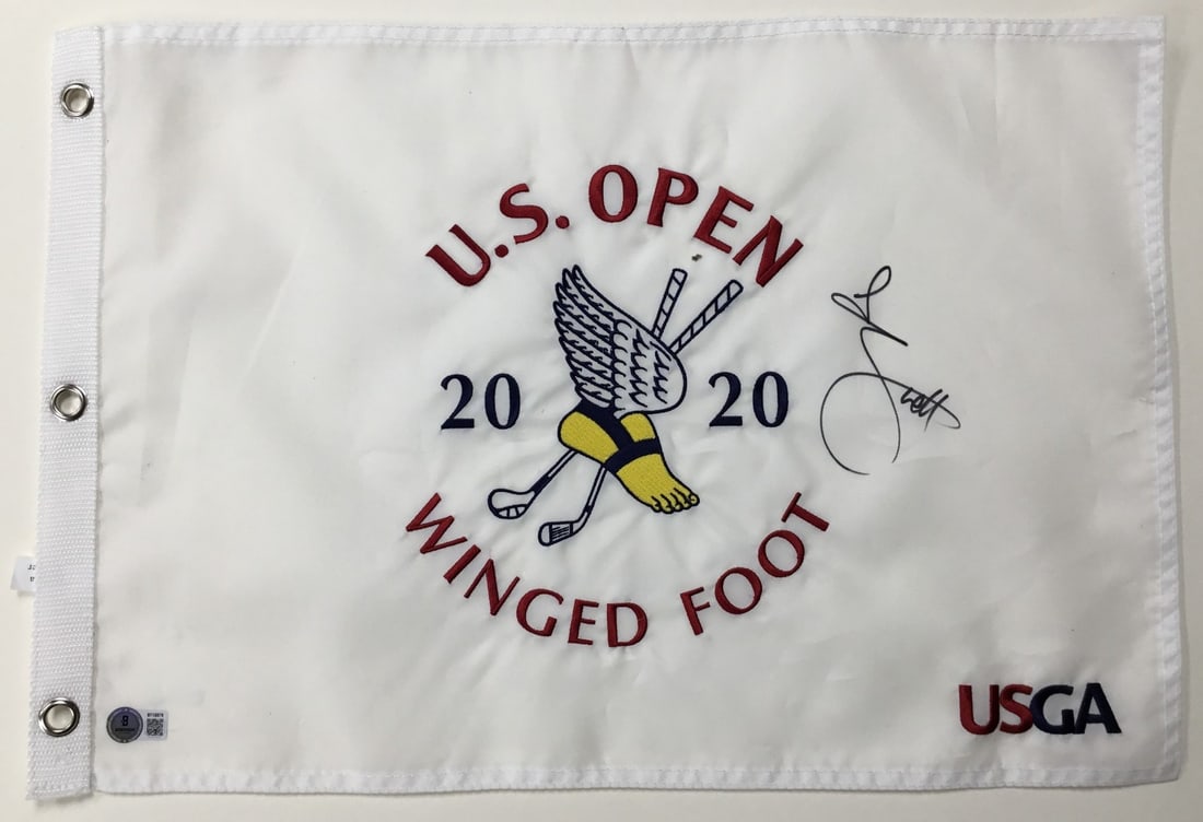 Adam Scott Signed U.S. Open 2020 Winged Foot Flag Beckett Authenticated: Adam Scott Signed U.S. Open 2020 Winged Foot Flag Beckett Authenticated Celebrate golf history with this official 2020 U.S. Open Winged Foot pin flag, signed by PGA star Adam Scott. This authentic ite