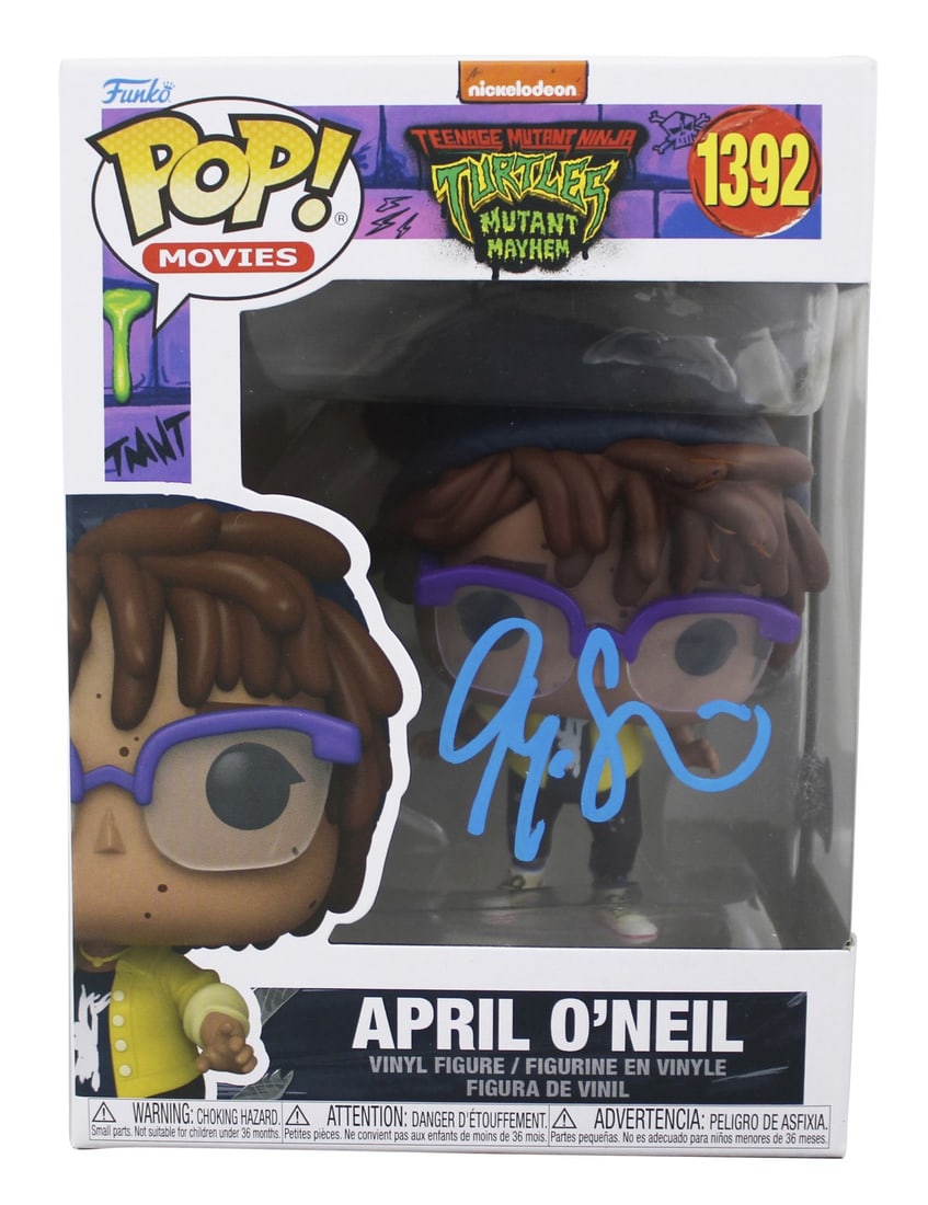 April O'Neil Funko Pop #1392 Signed by Ayo Edebiri with Beckett Authentication: April O'Neil Funko Pop #1392 Signed by Ayo Edebiri with Beckett Authentication This is an original April O'Neil #1392 Funko Pop Vinyl Figure from Teenage Mutant Ninja Turtles, personally signed by Ayo