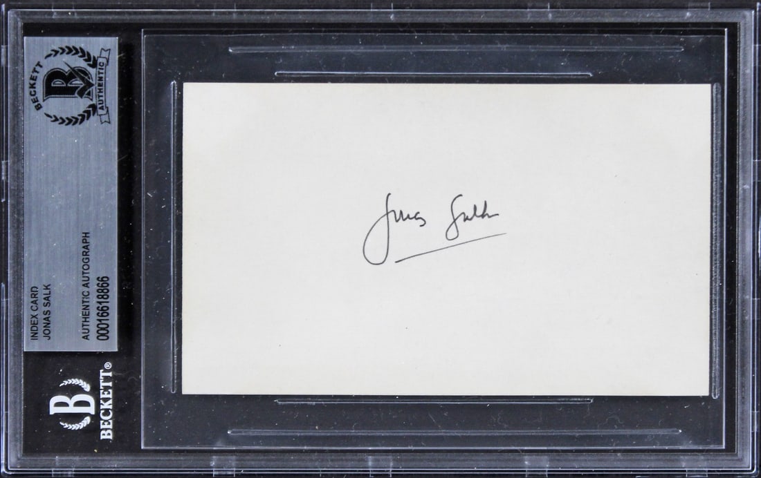 Jonas Salk Signed 3x5 Index Card Beckett Authenticated (1 of 2)