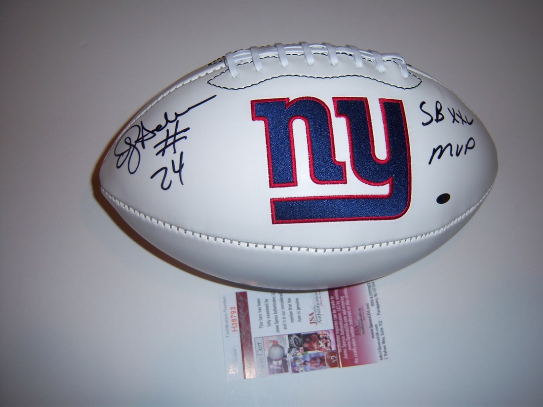 Football Signed by Super Bowl XXV MVP OJ Anderson with JSA COA: Football Signed by Super Bowl XXV MVP OJ Anderson with JSA COA This is a pre-owned football signed by OJ Anderson, the Super Bowl XXV MVP from the New York Giants. The item is accompanied by a JSA Cer