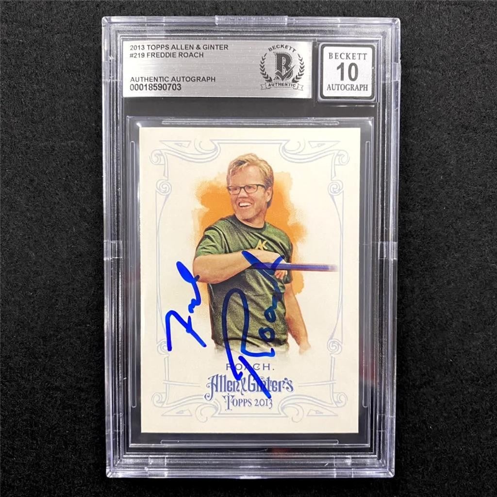 2013 Allen Ginter #219 Freddie Roach Boxing Card BAS 10 Autograph: 2013 Allen Ginter #219 Freddie Roach Boxing Card BAS 10 Autograph This is an original 2013 Topps Allen & Ginter #219 sports trading card featuring Freddie Roach, hard signed and authenticated by Becke
