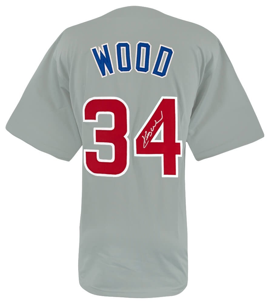 Kerry Wood Autographed Grey Custom Chicago Cubs Baseball Jersey With COA (1 of 2)