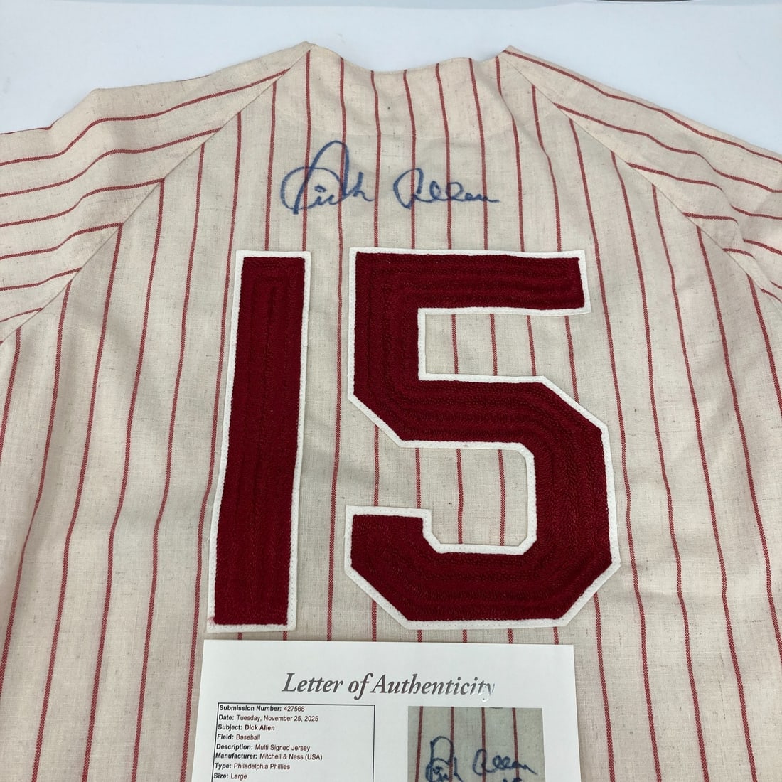Dick Allen Twice Signed Philadelphia Phillies Jersey JSA COA Mitchell & Ness: Dick Allen Twice Signed Philadelphia Phillies Jersey JSA COA Mitchell & Ness Celebrate a piece of baseball history with this original Dick Richie Allen twice-signed Mitchell & Ness jersey from the Phi