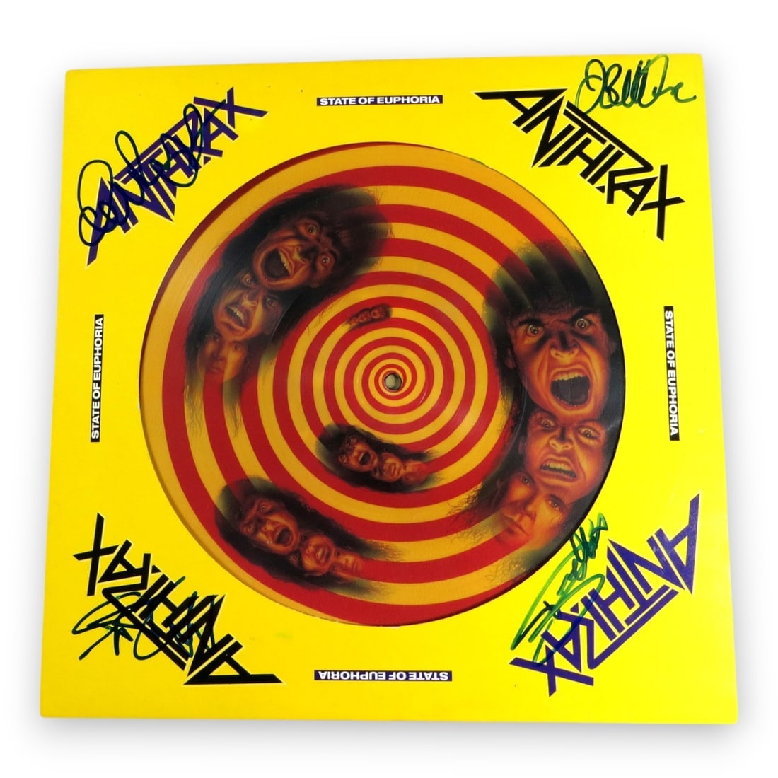 Anthrax Signed Record Sleeve Scott Ian Joey Belladonna Charlie Benate Beckett Authenticated: Anthrax Signed Record Sleeve Scott Ian Joey Belladonna Charlie Benate Beckett Authenticated This is an original autographed record sleeve from the legendary band Anthrax, featuring the signatures of S