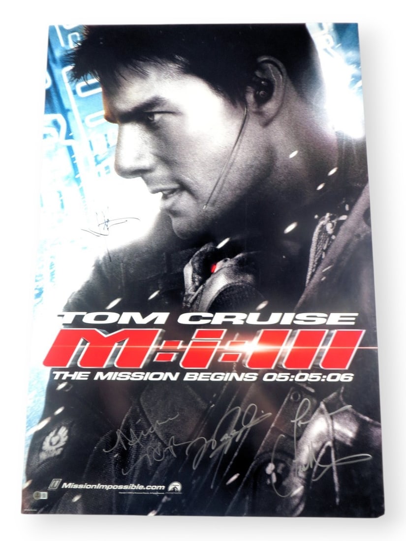 Mission Impossible 3 Multi Signed 27x40 Poster Beckett Authenticated: Mission Impossible 3 Multi Signed 27x40 Poster Beckett Authenticated This original 27x40 poster from 'Mission Impossible 3' features multiple signatures, including those of Michelle Monaghan, Maggie Q